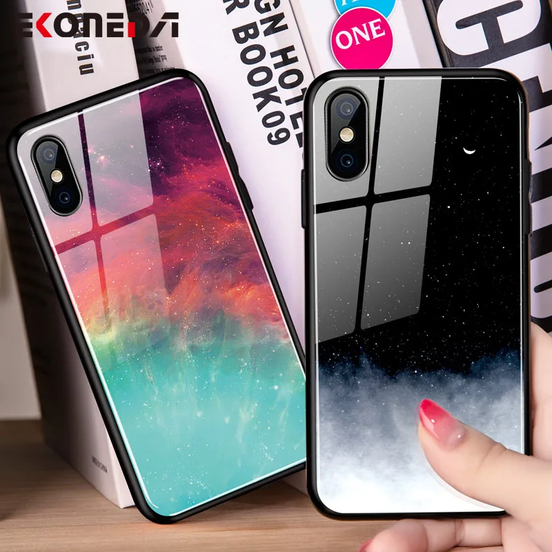 

EKONEDA Glass Case For iPhone XS Max XR X Case Luxury Sky Night Universe Silicone Cases For iPhone 6 6S 7 8 Plus Case 2019