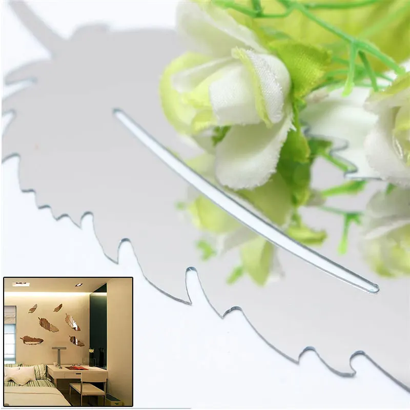 8 pcs/lot Creative Feather Designed 3D Mirror Child Kitchen Home Decor Wall Sticker Adesivo De Parede Vinilos Paredes