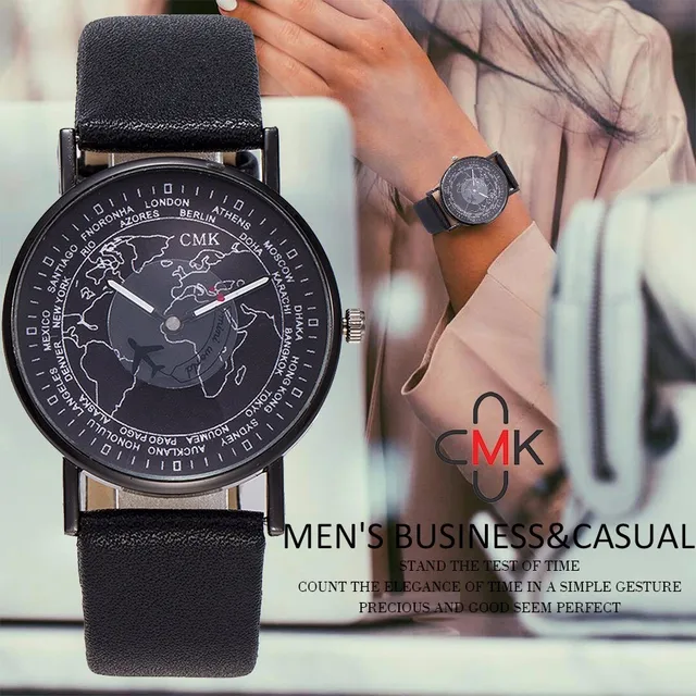 Fashion Women Air Plane World Map Watch Casual CMK Brand Women Leather Wristwatc Fashion Women Air Plane World Map Watch Casual CMK Brand Women Leather Wristwatc