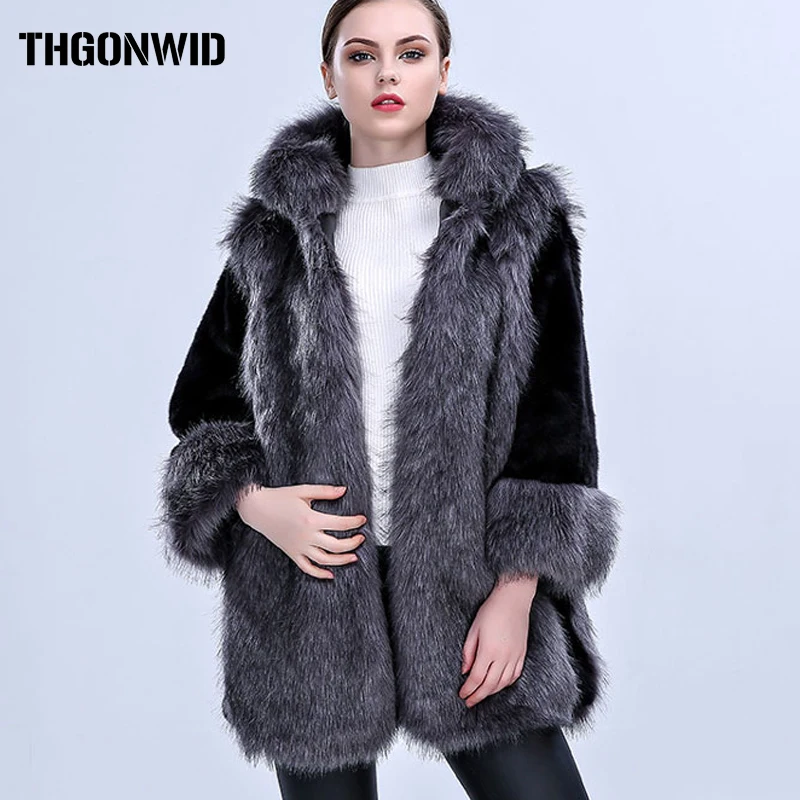 New Winter High Imitation Mink Fur Coats Women Long Sleeve Patchwork ...