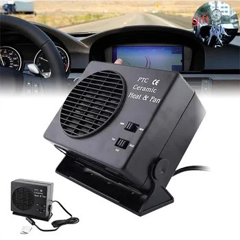 

12V 2 in 1 Car Mini Air Conditioner 300W Adjustable Electric Fan Heater Ceramic Heating Defroster Demister Cigarette Lighter