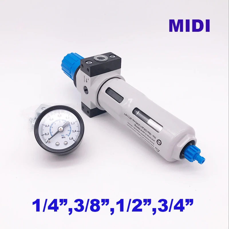 

GOGO High quality Pneumatic air flow filter pressure regulator 1/4 3/8 1/2 3/4 inch MIDI--type LFR pressure gauge
