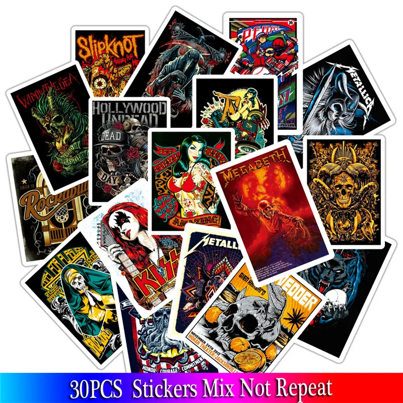 

30PCS Horror Stickers Skull Rock stickes For Luggage Laptop Skateboard Bicycle Motorcycle Styling PVC Waterproof Sticker Toy