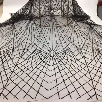 

New French Nigerian sequins net lace,African tulle mesh Sequence lace fabric high quality for wedding dress 5yards/lot black