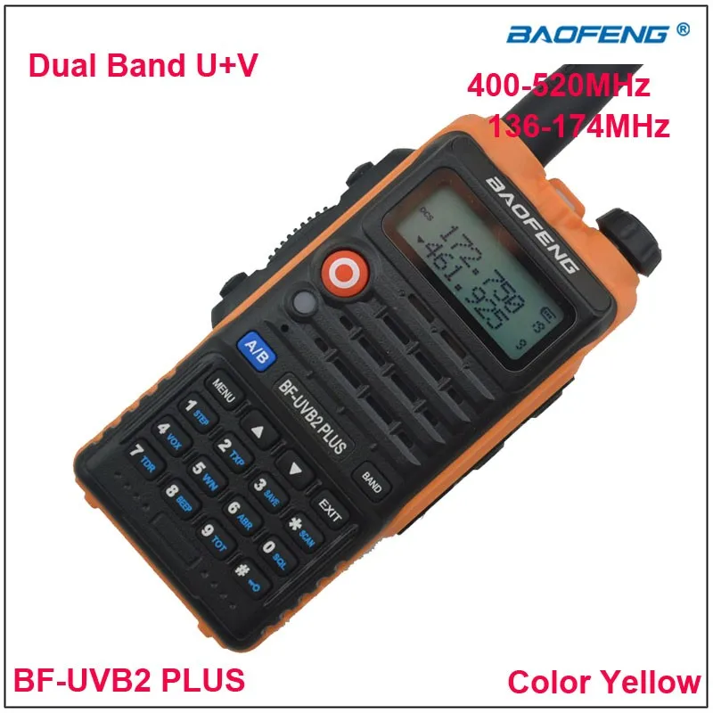 Baofeng bf-uvb2 плюс двухдиапазонный VHF и UHF Двухканальные рации BF uvb2 двухстороннее радио желтый Цвет w/динамик 1200 мАч литий-ионный батарея