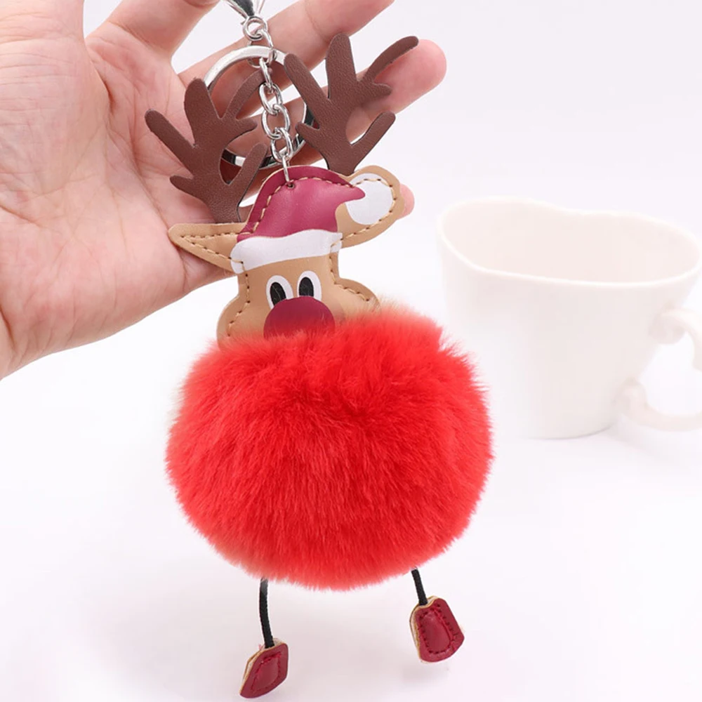 Cute Plush Keychains Fashion Elk Plush Ball Keychains Keyring Bag Purse
