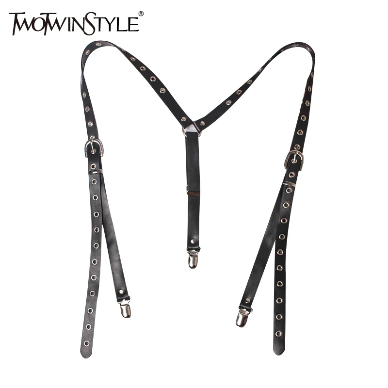 Twotwinstyle Geniune кожа черный Подтяжки для женщин рубашки подтяжки Для Брюки девочек