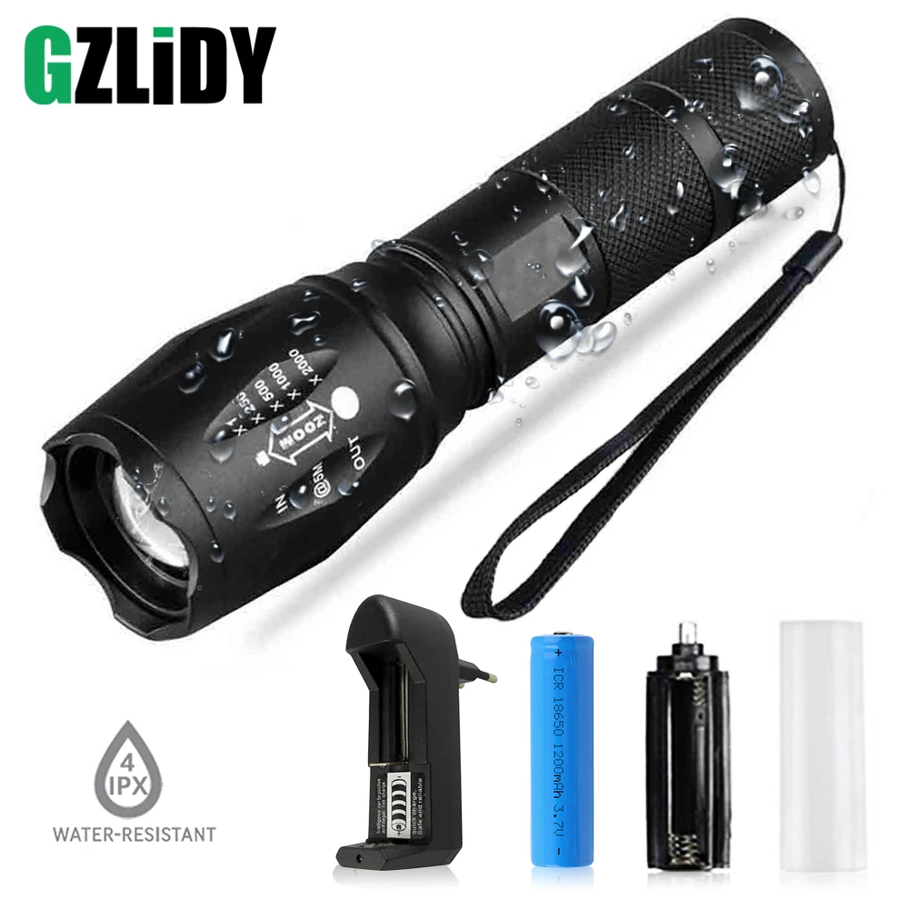 

Led flashlight Ultra Bright torch T6/L2/V6 Camping light 5 switch Modes 10000 LM Zoomable Bicycle Light use 18650 battery