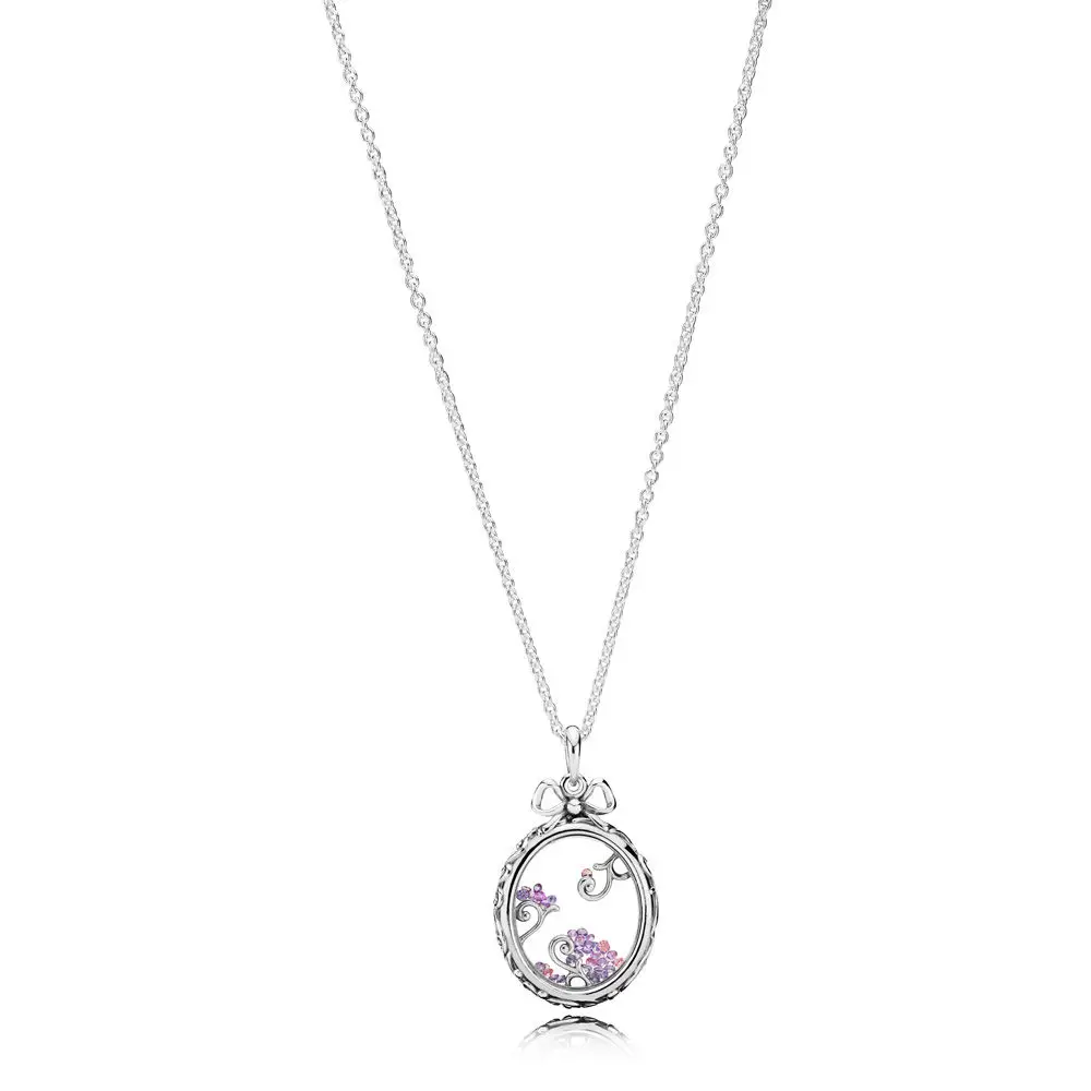 

QIUBOSS 100% 925 Sterling Silver Necklaces Locket of Dazzle Necklace, Multi-Colored CZ Fit Diy Original Women's fashion Jewelry