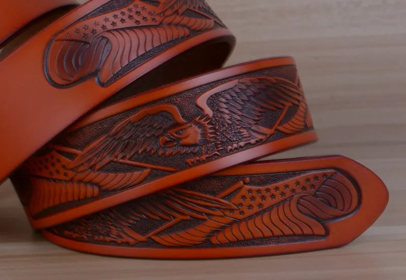 blue leather belt Eagle Designers Luxury Fashion Vintage Male Strap Brand Genuine Leather Belts for Men Punk Cowskin for Jeans Cintos Ceinture brown dress belt