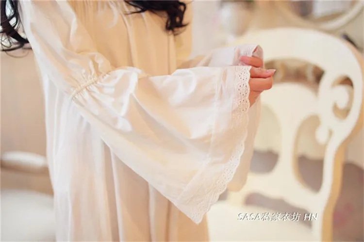 Винтажное Королевское длинное платье принцессы для сна из чистого хлопка, ночные рубашки с рукавами, женская повседневная одежда для сна SA16052