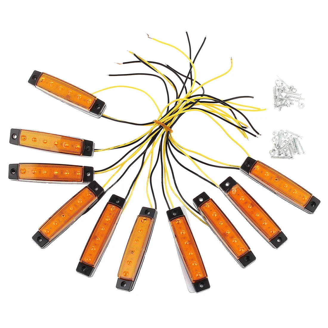 10Pcs DC 12V 6 LED Orange Side Marker Indicators Lights Truck Trailer
