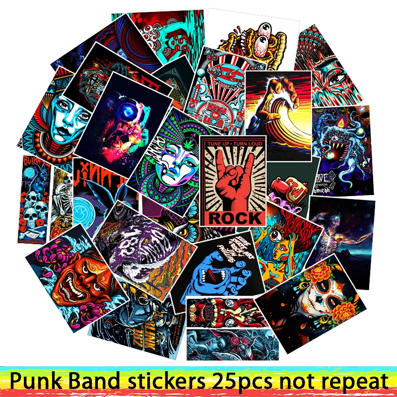 25 шт Панк Рок Группа стиль наклейки для багажа ноутбука DIY плакат наклейки водонепроницаемый игрушка для скейтборда - Цвет: Skull C(25PCS)