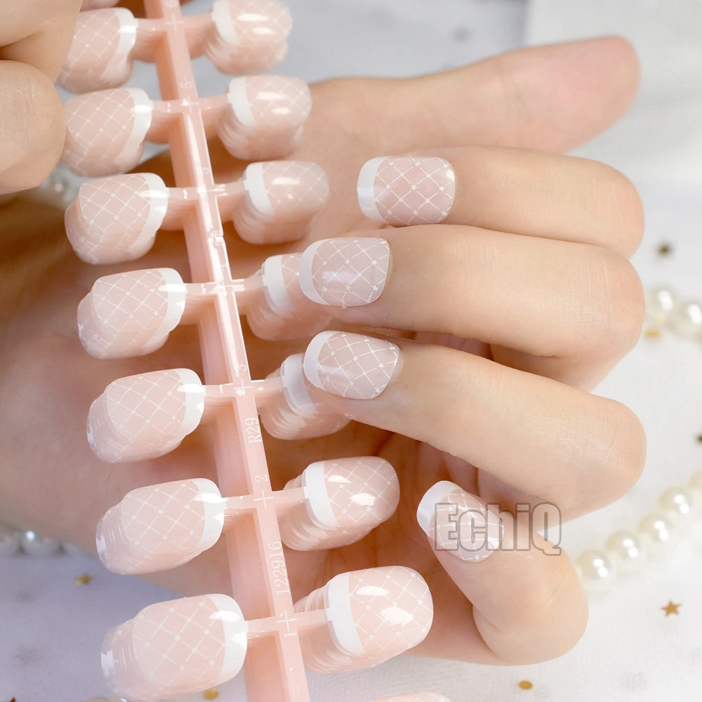 10 Sets Classic French Nails Natural Pink Acrylic Fake Nail Tips Full Cover False Nail Sexy Grid Diy Nail Salon Products N208 Nails Tips Full Cover Nail Tips Fullfake Nail Tips Aliexpress