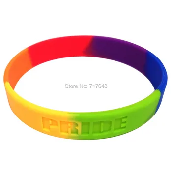 

100pcs Debossed Rainbow Gay Pride Colorful wristband silicone bracelets free shipping by epacket A