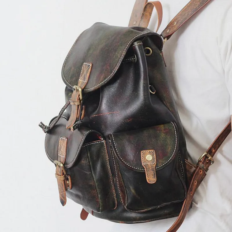 ﻿Buy Unisex 100 Genuine Vegetable Tanned Leather Backpacks Genuine