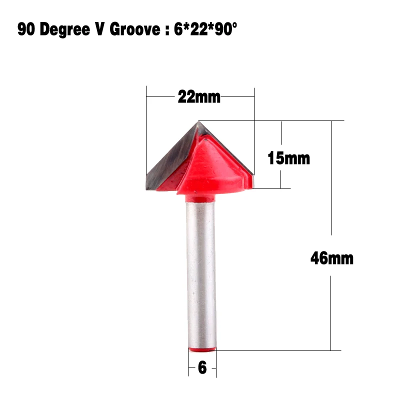 1 шт. 6 мм V паз Фрезы с ЧПУ гравировка фрезы 60-150 градусов деревообрабатывающий резной нож карбид вольфрама режущий инструмент - Длина режущей кромки: 6X22X90degree