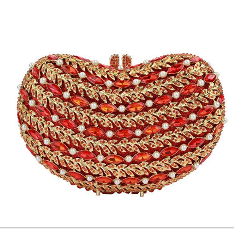 XIYUAN BRAND red heart shape wedding evening bags bride mini clutch night purse rhinestone ...