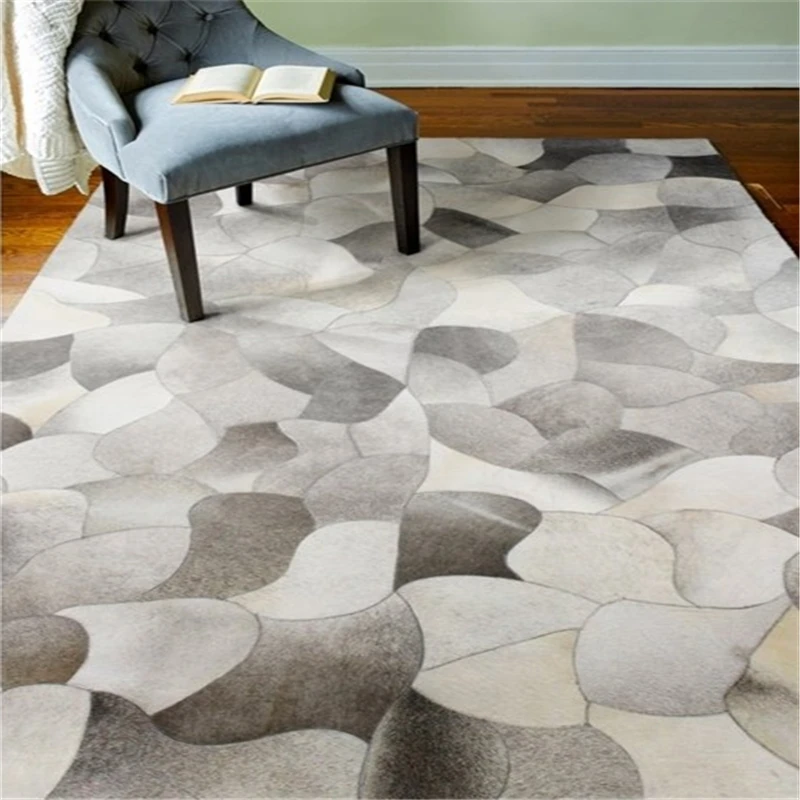 

High quality white grey leather blanket rug, customizable size / color