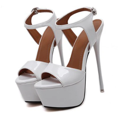 Eilyken/ г. Новые летние женские босоножки пикантные женские босоножки 16 см туфли для ночного клуба на высоком каблуке с открытым носком и пряжкой черный цвет, большие размеры 41, 42, 45 - Цвет: white