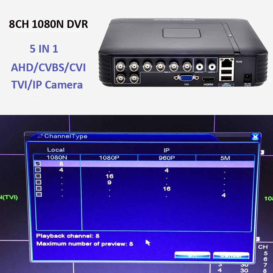  AHD 1080N 4CH 8CH CCTV DVR Mini DVR 5IN1 For CCTV Kit VGA HDMI Security System Mini NVR For 1080P I - 32849057241