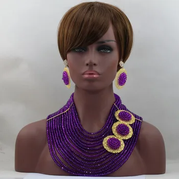 

Amazing Purple Mix Golden Jewelry Set Errific Nigeria Beads Simple Design Best Item Handmade Free Shippinghx214