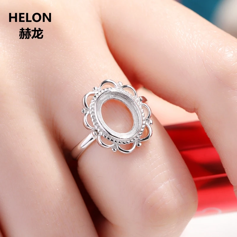

925 Sterling Silver 8x10mm Oval Cabochon Semi Mount Engagement Wedding Ring fit Amber Turquoise Lapis Lauzli Setting Wholesale