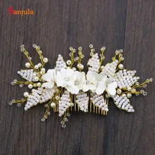 Жемчуг Бисер головной убор с Золотая расческа и цветами наряды для невест Роскошные аксессуар для волос, свадебные аксессуары невесты T022