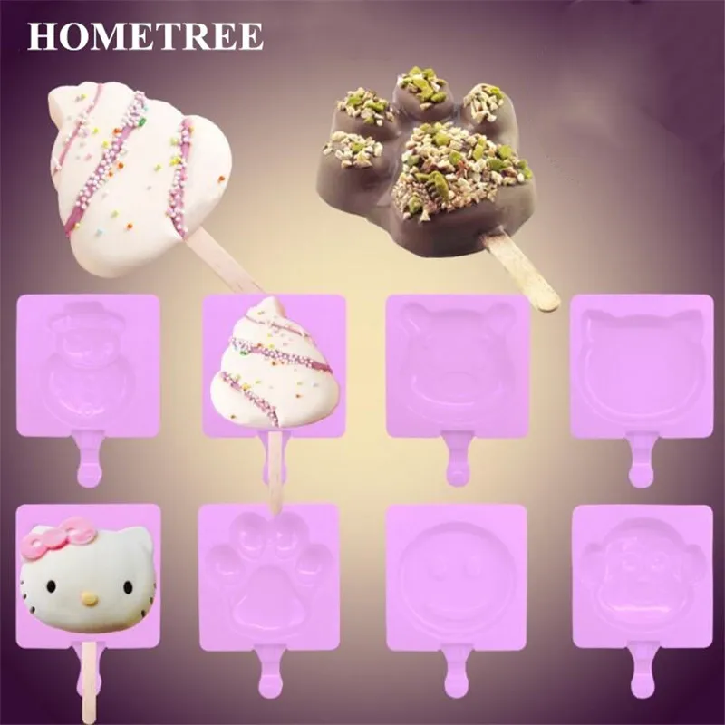 

HOMETREE Creative 8 Style Designs Silicone Ice Cream Mold Frozen Ice Popsicles Mould With Cover DIY Cartoon Ice Cream Maker H462