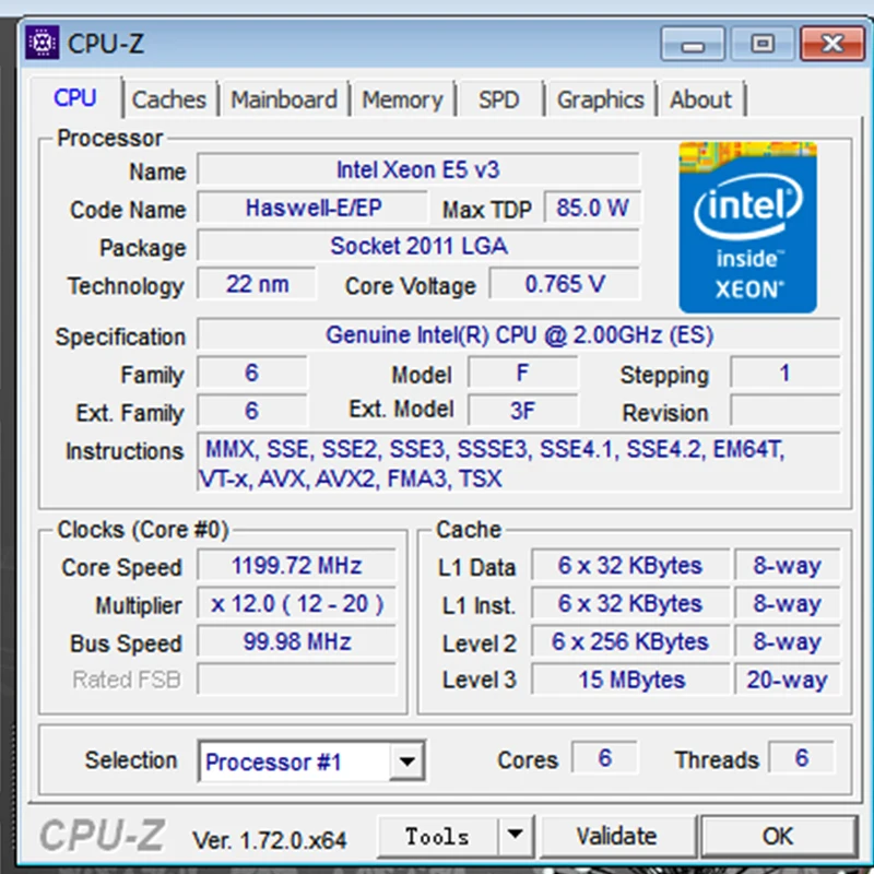 Инженерный образец INTEL XEON 6 ядер V3 E5 2609V3 2609 QEYV 2 0 без дисплея|intel xeon|six corexeon e5 |