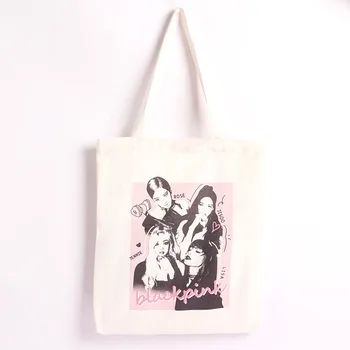 

Kpop BLACKPINK Shoulder Bag Handbag Zipper Printing Travel Shopping Bags BLACKPINK Fashion Canvas Bag Fans Gifts Drop Shipping