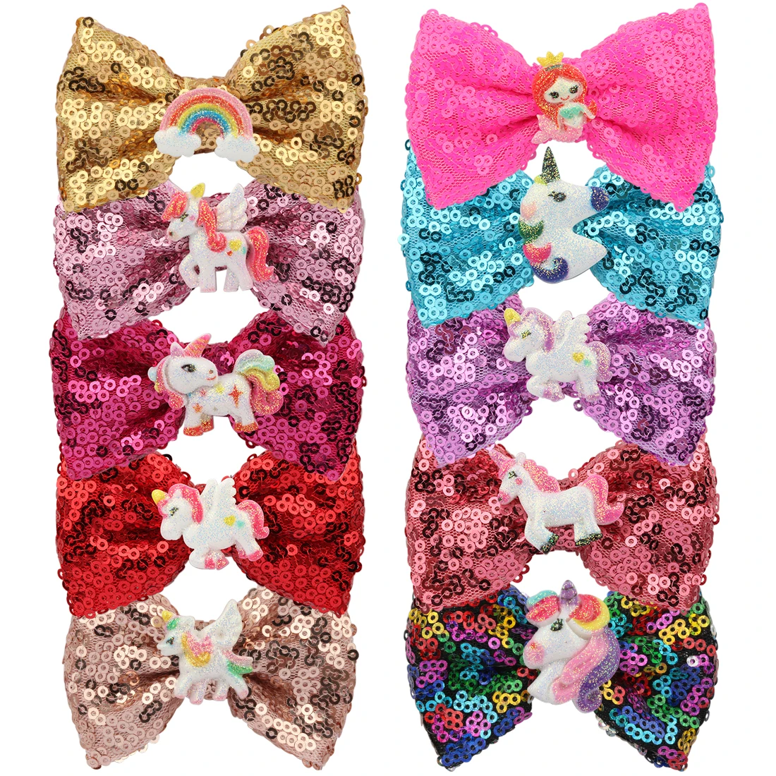 

1 PC Girls Glitter Bows Hairpins Unicorn Barrettes Mermaid Princess Children Shiny Hairbows 3 Inch Bow Kid Hairgrips Head Wear