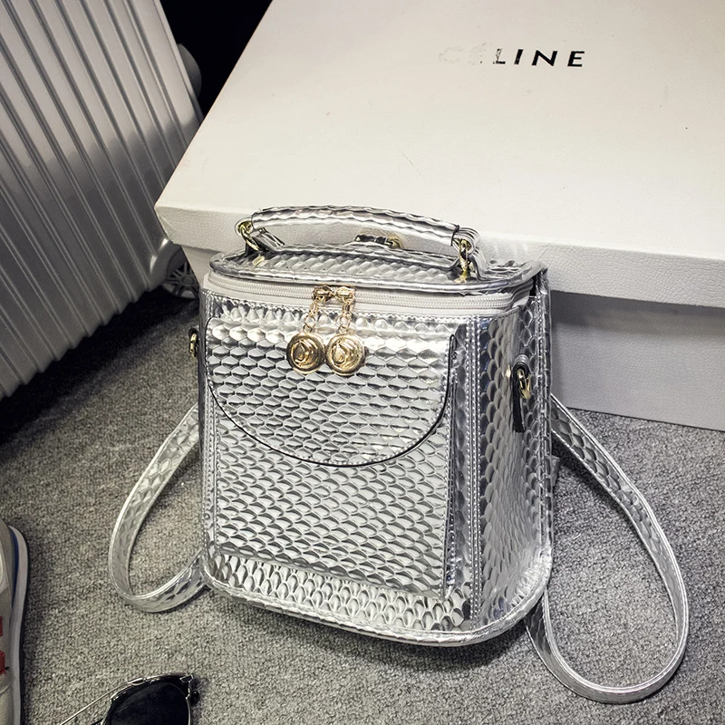In the spring of 2017 new glossy Snake small backpack shoulder shoulders personality metallic color bag