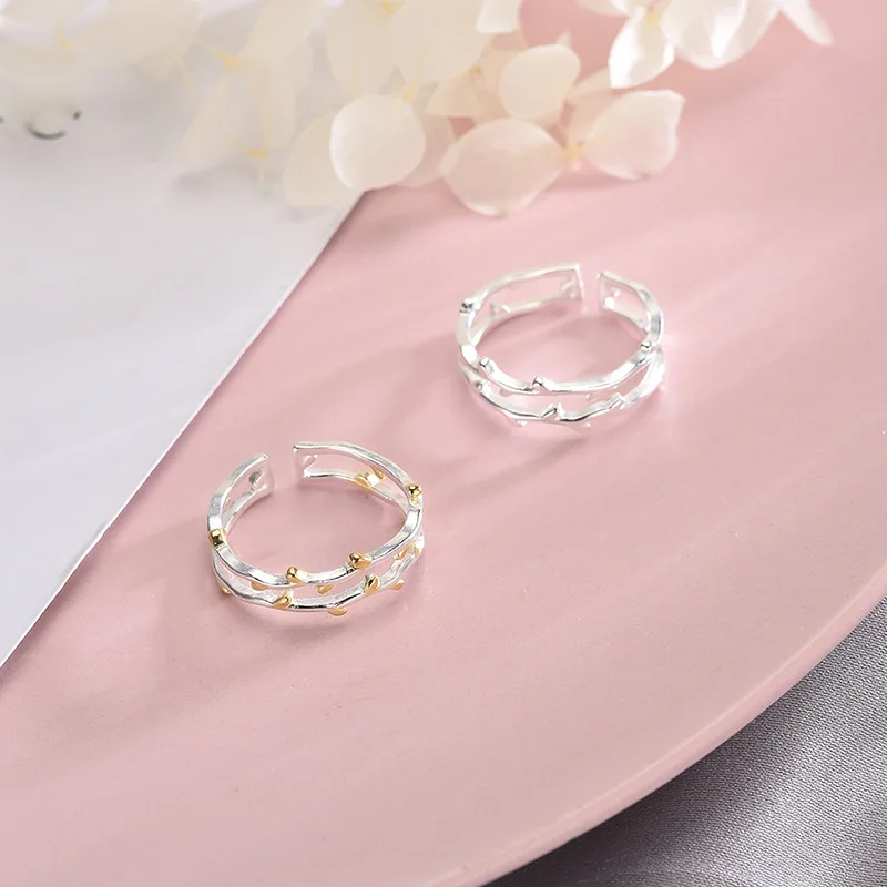 

INALIS new fashion exquisite double circle line ring 925 sterling silver leaflet ring female party birthday gift