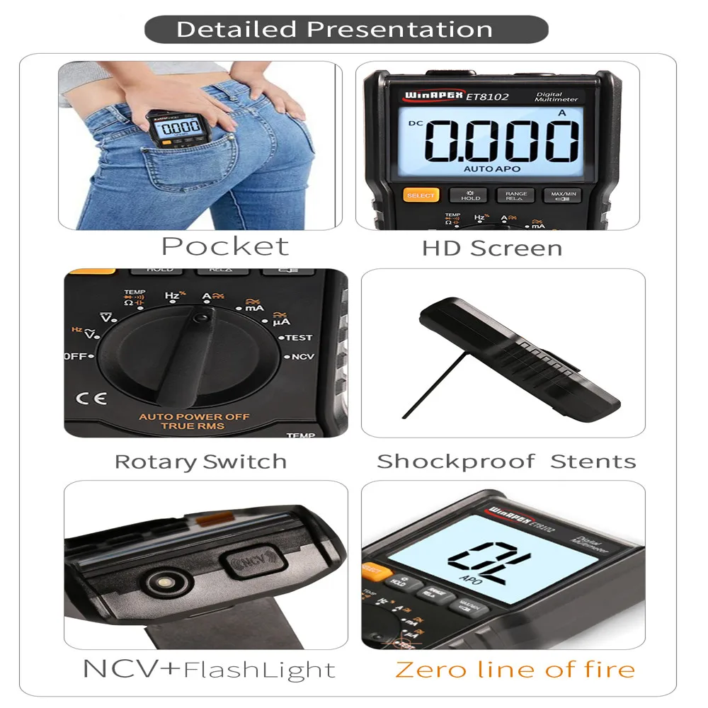 Мультиметр ET8102 с цифровым дисплеем Многофункциональный измеритель диапазона