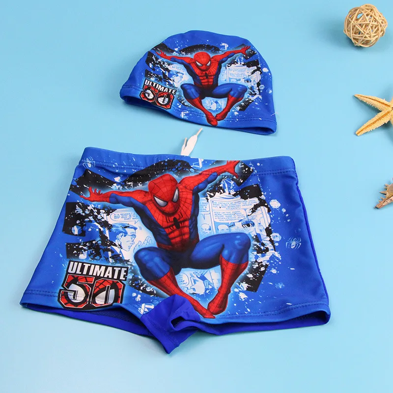 Новые плавки для мальчика 2-10 лет, детский купальный костюм с человеком-пауком, купальный костюм для мальчиков, купальный костюм с шапочкой, детская одежда для купания, CZ934 - Цвет: Blue Spider