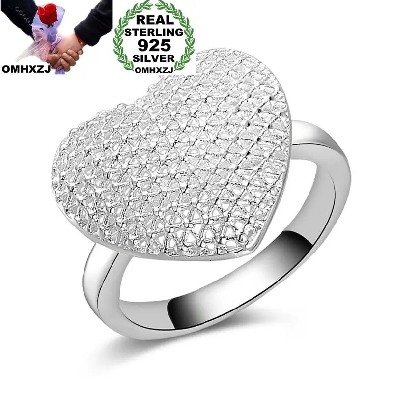 

OMHXZJ Wholesale Personality Fashion OL Woman Girl Party Wedding Gift Silver Heart 925 Sterling Silver Ring RN166