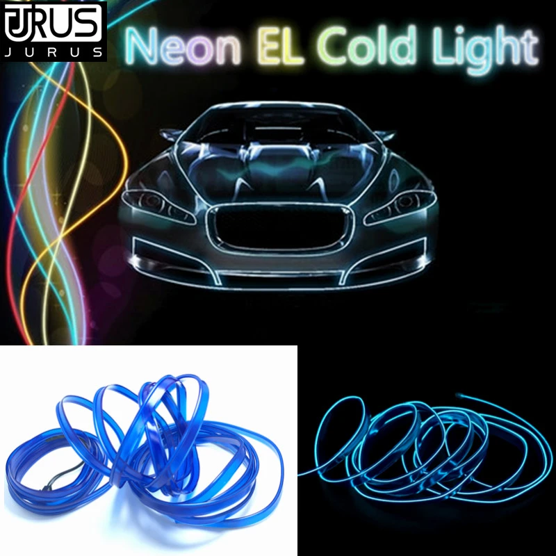 Jurus 3 メートル柔軟なネオンライトのグロー El ワイヤーフラット Led ストリップ車内灯 12 インすべて車の装飾ランプ Neon Strip 12v Interior Lights For Carscar Led Wire Aliexpress