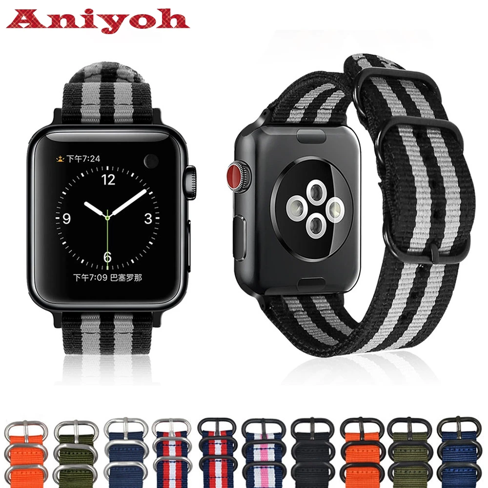 Aniyoh ремешок для часов Apple Watch Band 42 мм 44 нейлоновые НАТО спортивных 38 40 ремешки iwatch