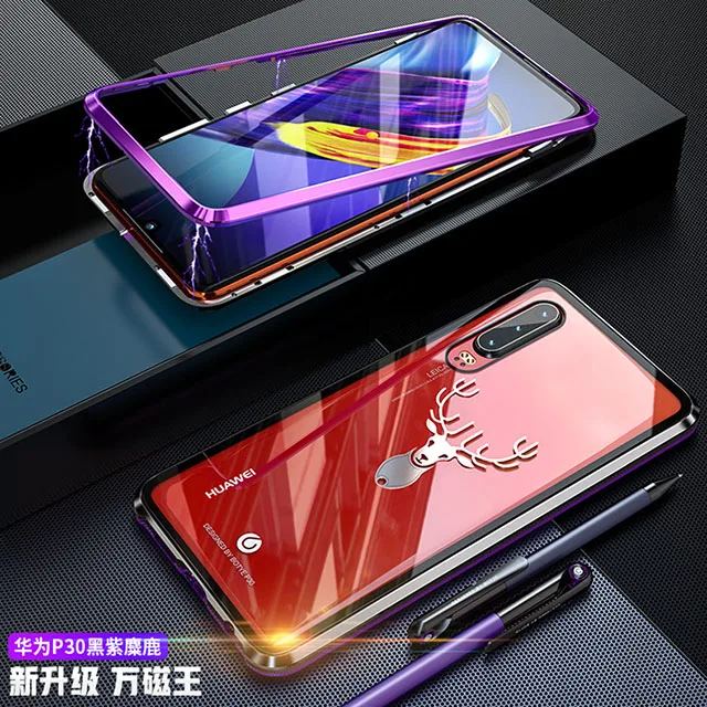Black purple and Elk Ikrsses класса люкс Магнитная Адсорбция Стекло Прозрачный чехол для телефона для huawei P30 Pro противоударный чехол для huawei P30 задняя покрытие - Цвет: Black purple and Elk