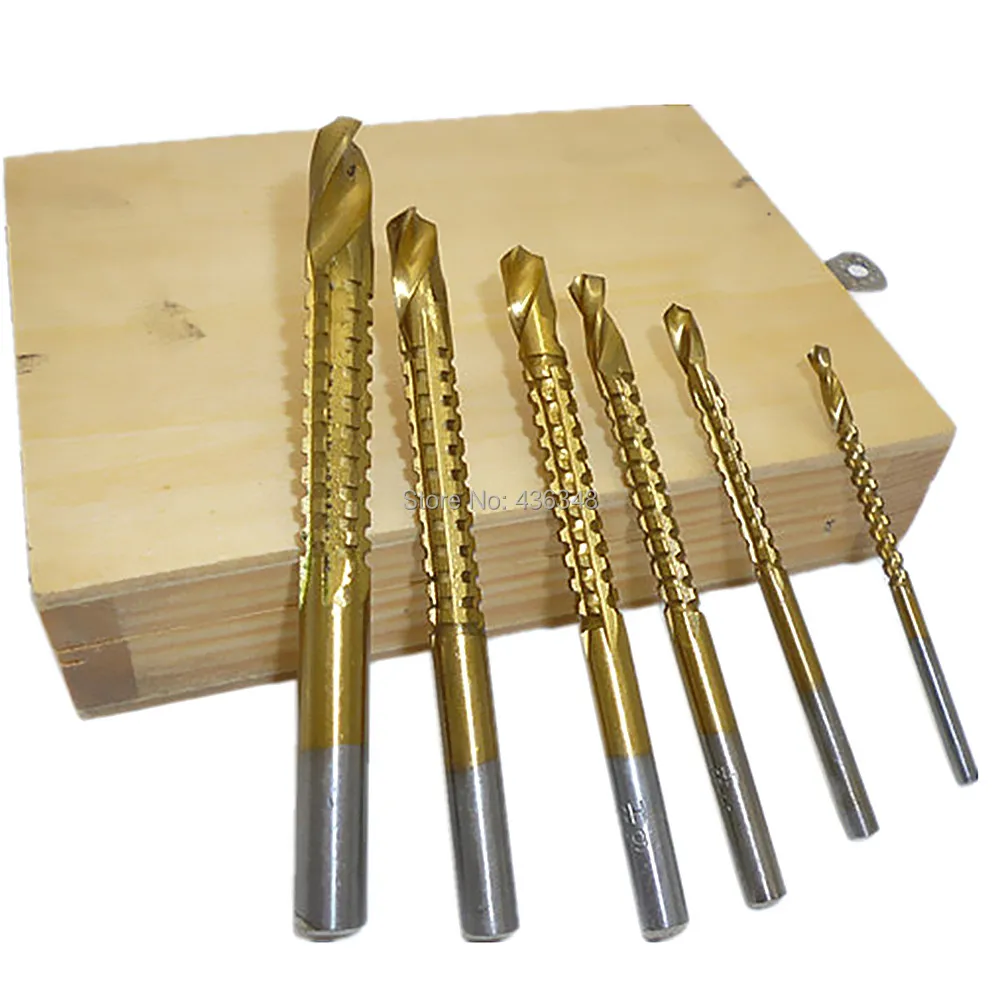 6pc HSS Ti Step Drill Bit Set Woodworking Wood Metal Cutting Hole Saw Tool 3-8mm