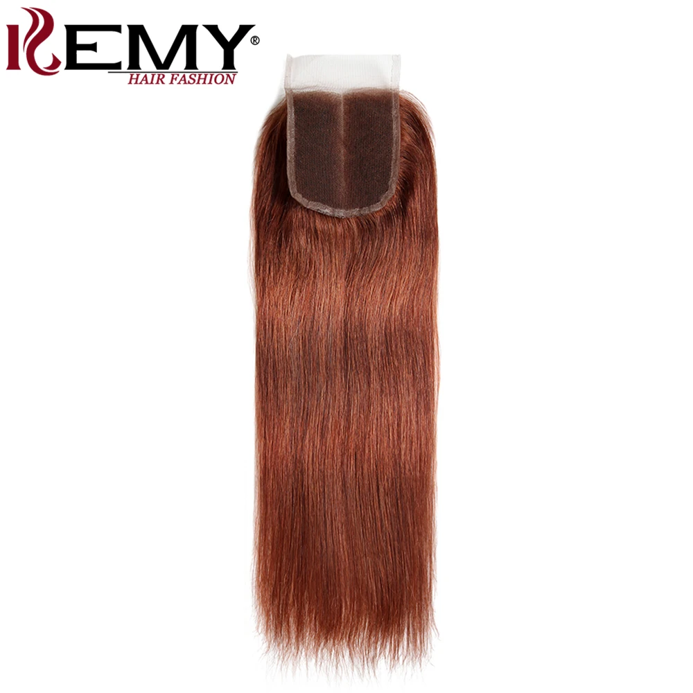 Kemy hair предварительно цветные не Реми волосы плетение пучки бразильские прямые 3 пучки человеческих волос с закрытием кружева 4*4 коричневый
