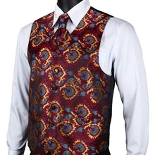VE17 Бордовый синий Пейсли Топ Дизайн Свадебные Мужские шелк жилет карман Квадратные запонки набор галстуков для костюма смокинг