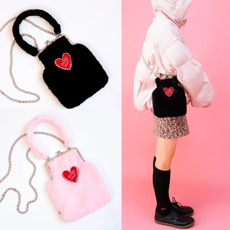 

Milkjoy plush love mobile phone Messenger bag ins wind girl soft sister Japanese ladies long crossbody bag