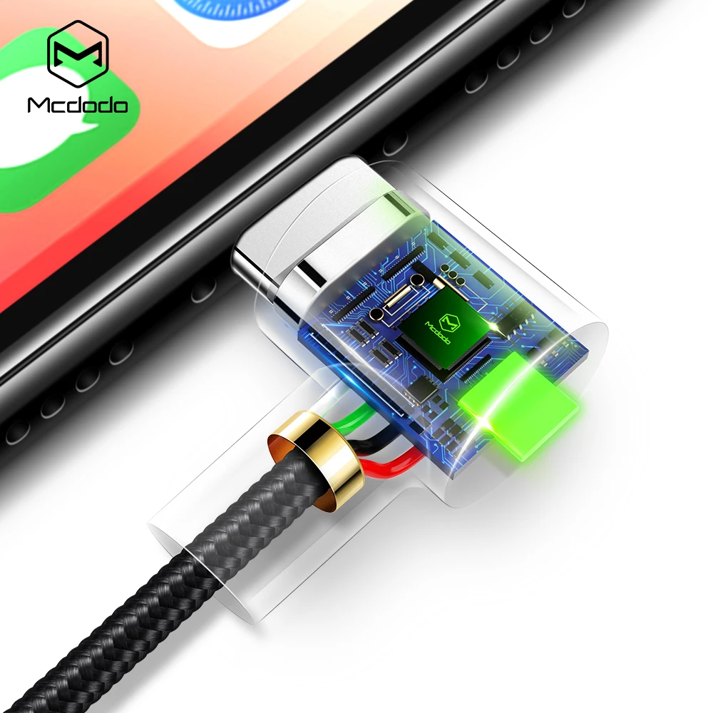 90 grados usb Cable para iphone Mcdodo rápido de sincronización de datos de carga LED para iphone 7 6X8 5 6 s Plus iphone cargador de cable adaptador de cable