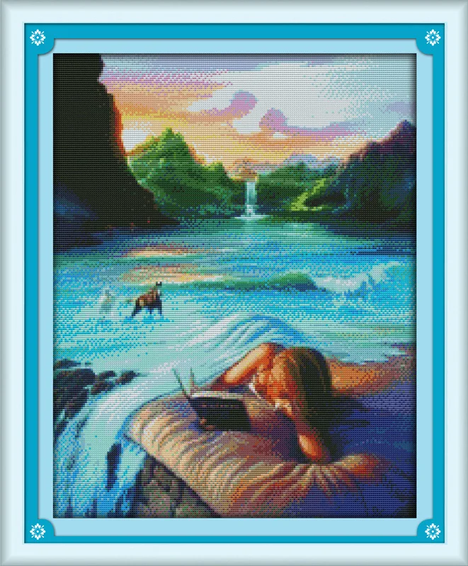 

A Beauty beside the water Printed Canvas DMC Counted Chinese Cross Stitch Kits printed Cross-stitch set Embroidery Needlework