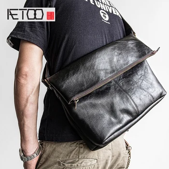 

AETOO Head cowhide Bag men's crossbody bags leather folding bag vintage shoulder bag