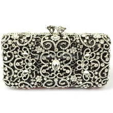 Exquisite handmade high quality full crystal diamond openwork flowers striped mini purse party clutch evening bag ladies handbag