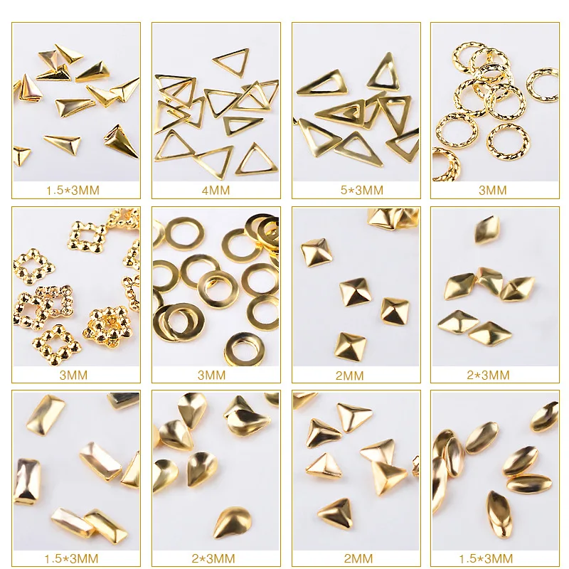 Gold Gemischt 3D DIY Schmuck Hohl Design Studs Metall Nieten Nail art Dekoration Werkzeuge