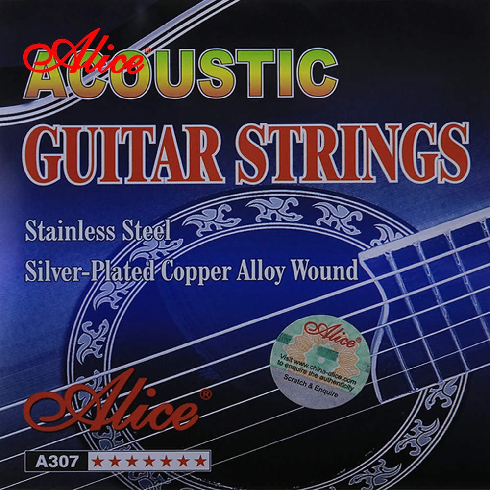 Alice A307 Acoustic Guitar Strings Stainless Steel 6 PCS/Set Silver